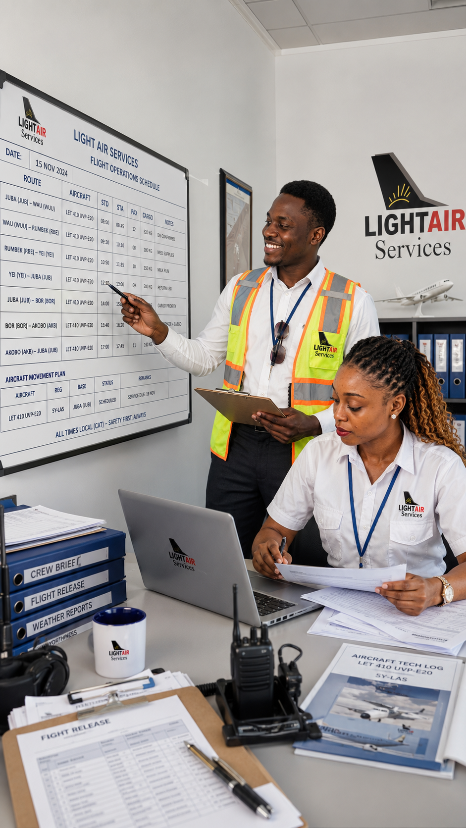 Light Air Services Ltd operations team planning daily flight schedules